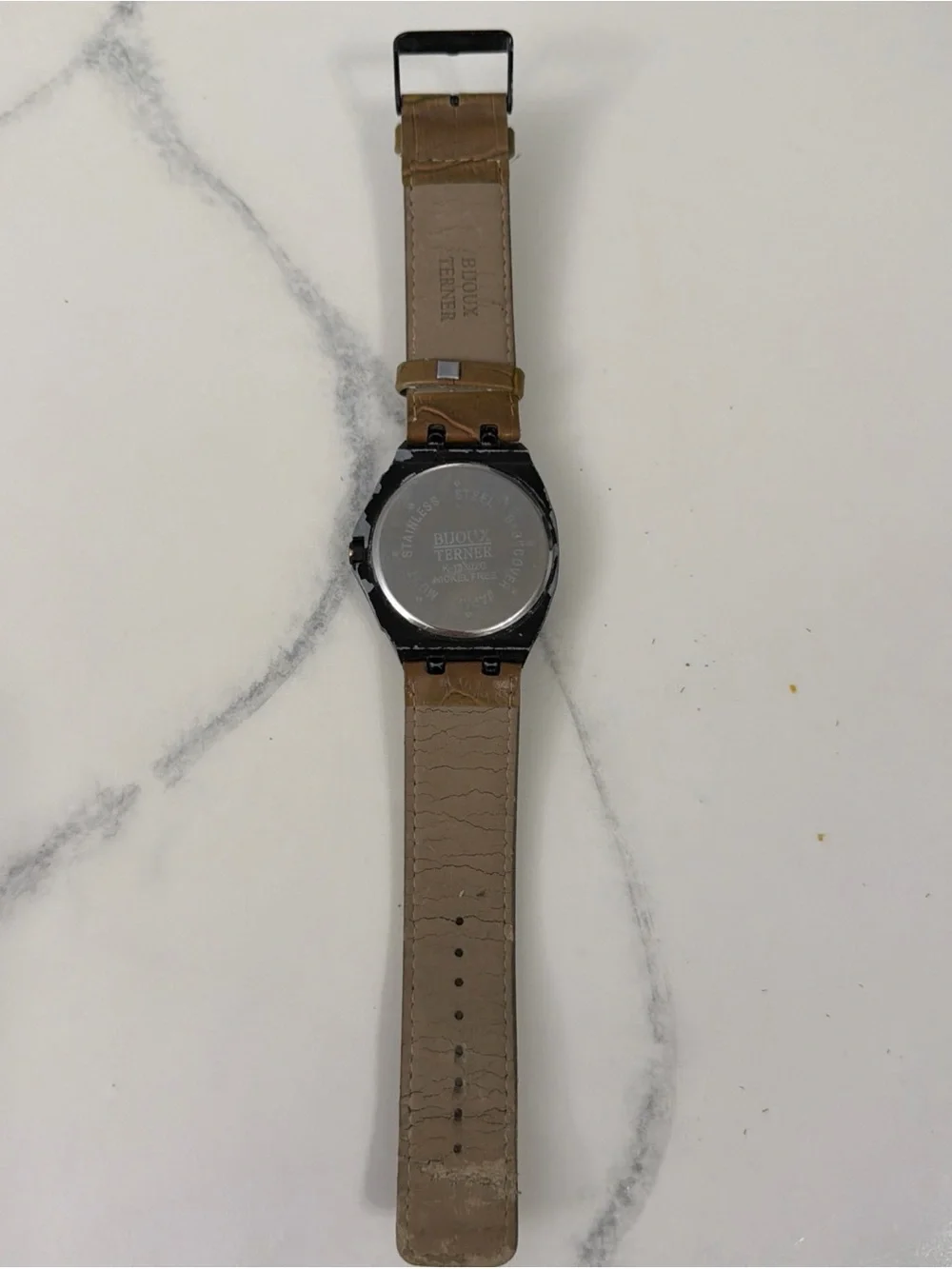 Terner Men's Black Case Brown Strap Quartz Watch New Battery